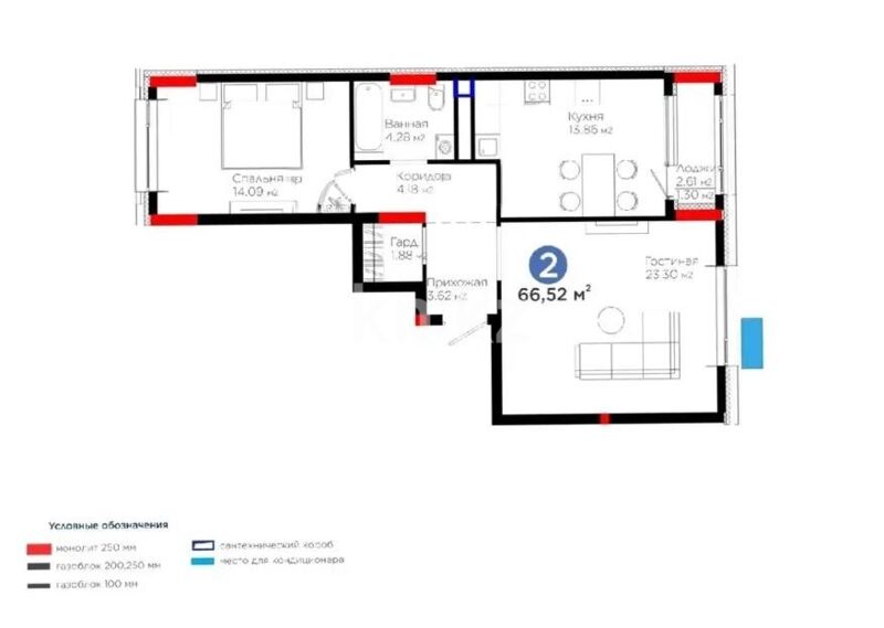 Продажа 2-комнатной квартиры, 67 м² - Продажа двухкомнатных квартир в блочном доме в Казахстане - страница 36 фото 1 из 1