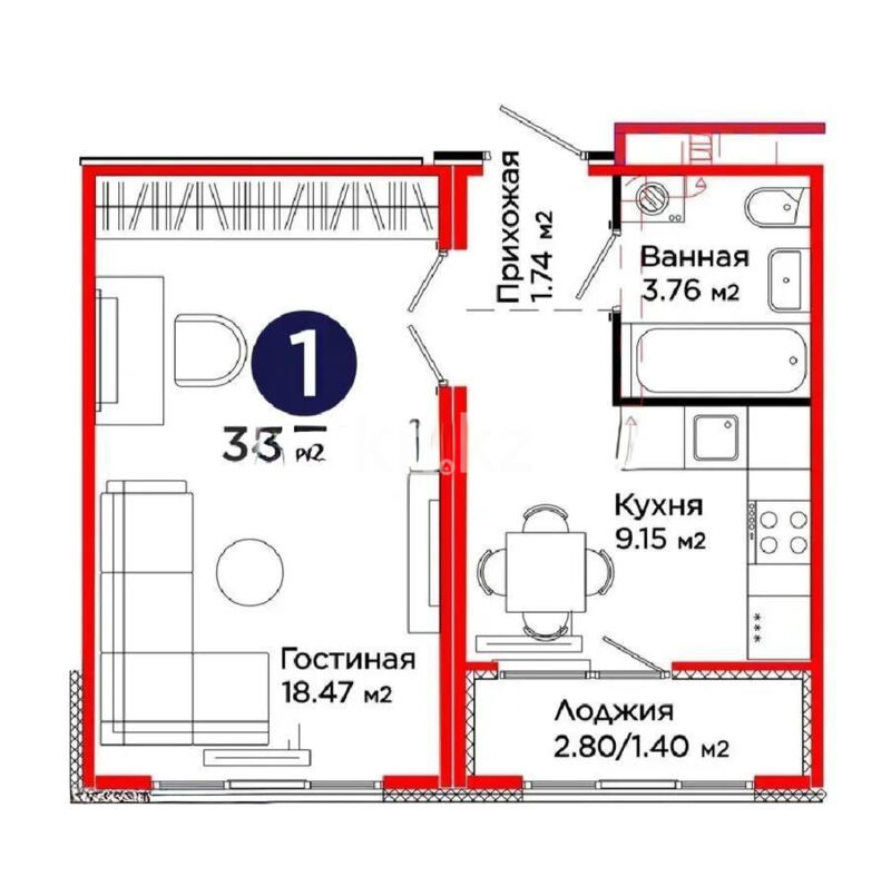 Продажа 1-комнатной квартиры, 34.52 м² - Продажа квартир в монолитном доме в Астане - страница 13 фото 1 из 1