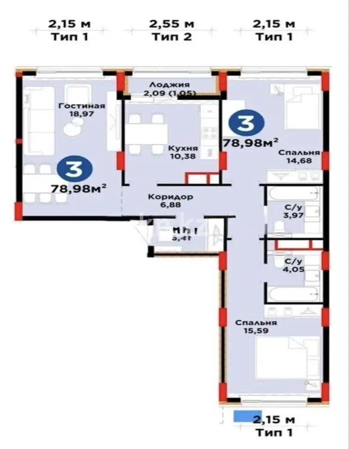 Продажа 3-комнатной квартиры, 80 м² - Продажа трехкомнатных квартир в монолитно-каркасном доме в Астане - страница 3 фото 1 из 1
