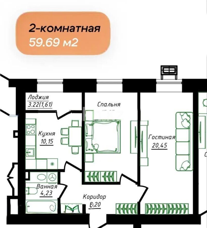 Продажа 2-комнатной квартиры, 59.69 м² - Продажа двухкомнатных квартир в р-не Сарайшык Астаны - страница 19 фото 1 из 1
