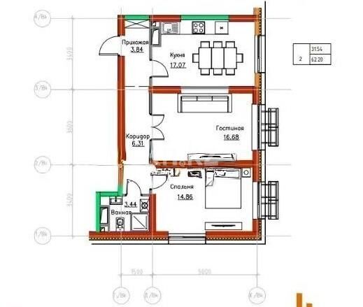 Продажа 2-комнатной квартиры, 62.2 м² - Продажа двухкомнатных квартир в Медеуском р-не Алматы - страница 11 фото 1 из 1