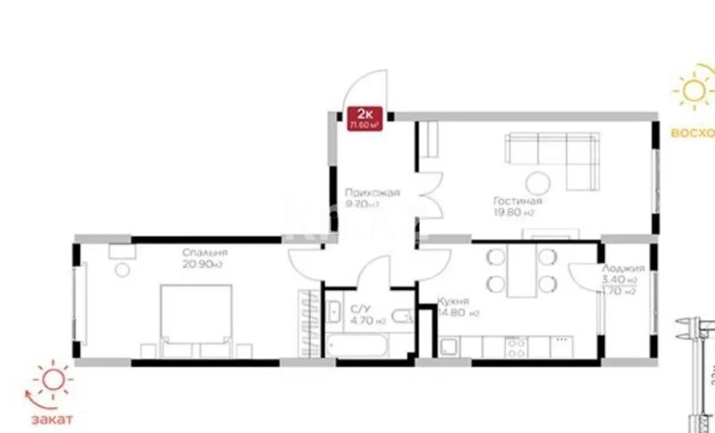 Продажа 2-комнатной квартиры, 71.4 м² - Продажа двухкомнатных квартир в блочном доме в Астане - страница 55 фото 1 из 1
