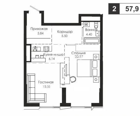 Продажа 2-комнатной квартиры, 57.9 м² - Продажа квартир в блочном доме в Казахстане - страница 48 фото 1 из 1