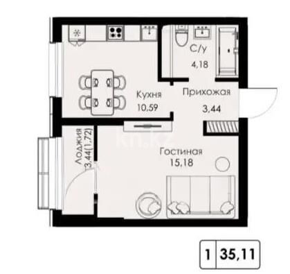 Продажа 1-комнатной квартиры, 35.11 м² - Продажа однокомнатных квартир от собственников в Казахстане - страница 23 фото 1 из 1