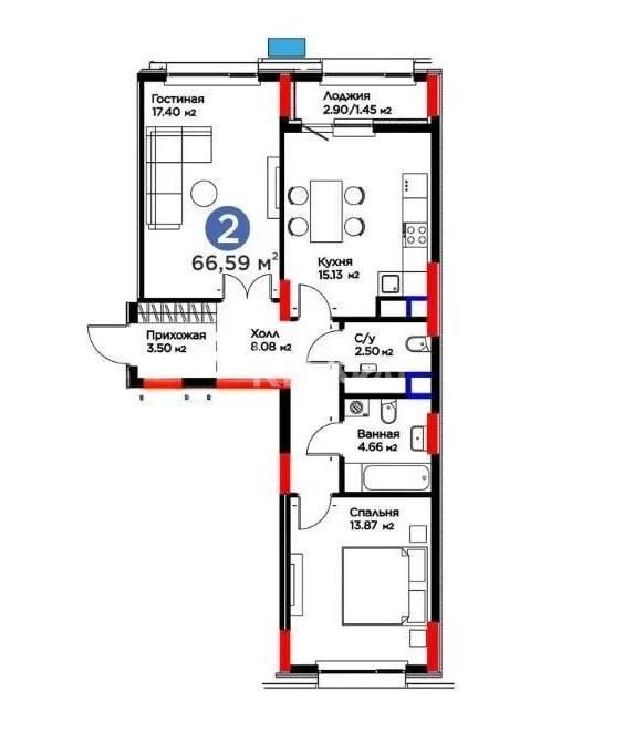 Продажа 2-комнатной квартиры, 66.59 м² - Продажа двухкомнатных квартир в блочном доме в Казахстане - страница 61 фото 1 из 1