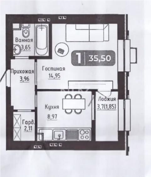 Продажа 1-комнатной квартиры, 35.7 м² - Продажа однокомнатных квартир в кирпичном доме в Казахстане - страница 85 фото 6 из 6