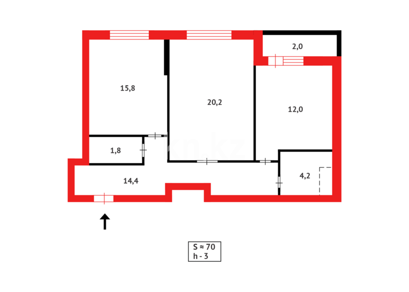 Продажа 2-комнатной квартиры, 70.2 м² - Продажа двухкомнатных квартир в блочном доме в Казахстане - страница 71 фото 13 из 13