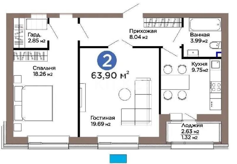Продажа 2-комнатной квартиры, 63.9 м² - Продажа двухкомнатных квартир в р-не Есиль Астаны фото 1 из 1