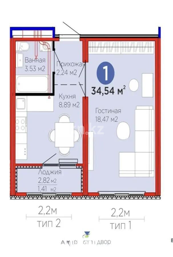 Продажа 1-комнатной квартиры, 34.54 м² - Продажа квартир в монолитном доме в Астане - страница 4 фото 1 из 1