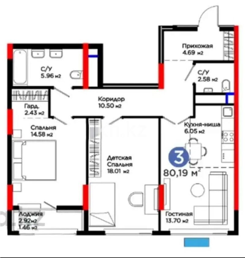 Продажа 3-комнатной квартиры, 80.33 м² - Продажа квартир в Казахстане - страница 139 фото 4 из 4