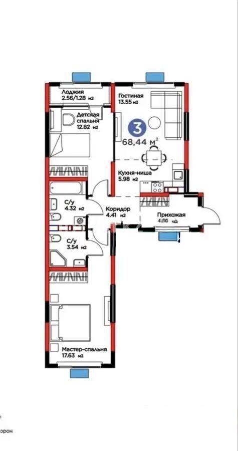 Продажа 3-комнатной квартиры, 70 м² - Продажа трехкомнатных квартир в Жетысуском р-не Алматы - страница 2 фото 1 из 1