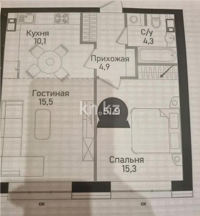 Продажа 2-комнатной квартиры, 51.9 м² - Продажа квартир в Казахстане - страница 5 фото 1 из 1