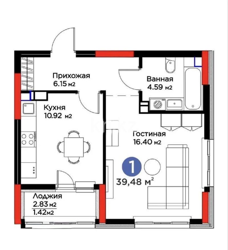 Продажа 1-комнатной квартиры, 39.5 м² - Продажа однокомнатных квартир в р-не Есиль Астаны - страница 19 фото 1 из 1