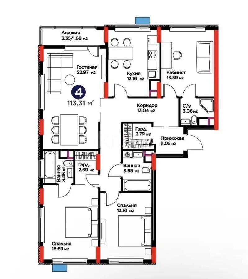 Продажа 4-комнатной квартиры, 113.31 м² - Продажа квартир в монолитно-каркасном доме в Астане фото 1 из 1