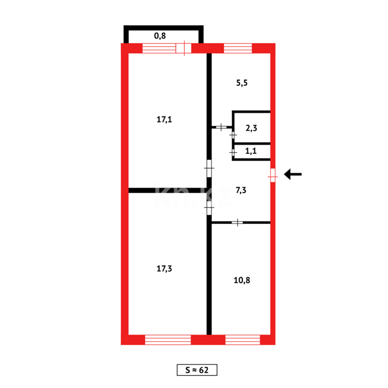 Продажа 3-комнатной квартиры, 62 м² - Продажа трехкомнатных квартир в панельном доме в Абае фото 9 из 9