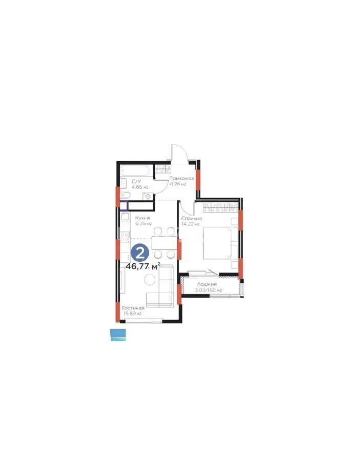 Продажа 2-комнатной квартиры, 46.77 м² - Продажа двухкомнатных квартир в монолитно-каркасном доме в Астане фото 1 из 1