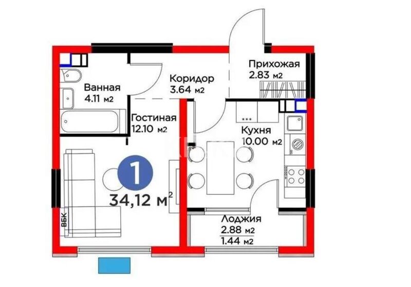 Продажа 1-комнатной квартиры, 34.12 м² - Продажа однокомнатных квартир в Турксибском р-не Алматы - страница 13 фото 1 из 1