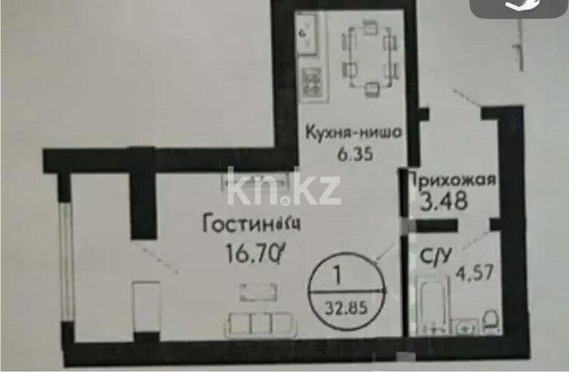 Продажа 1-комнатной квартиры, 32.8 м² - Продажа однокомнатных квартир в Казахстане - страница 2 фото 1 из 1