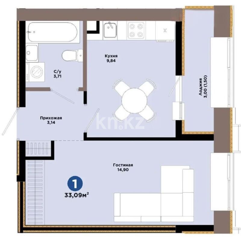 Продажа 1-комнатной квартиры, 33.9 м² - Продажа квартир в новостройках Астаны - страница 2 фото 4 из 4