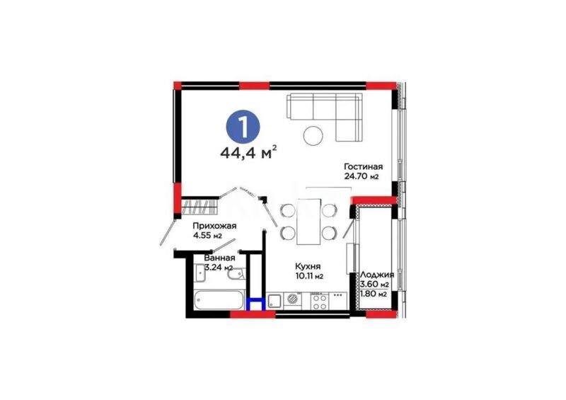 Продажа 1-комнатной квартиры, 44.4 м² - Продажа однокомнатных квартир в монолитно-каркасном доме в Астане - страница 34 фото 1 из 1