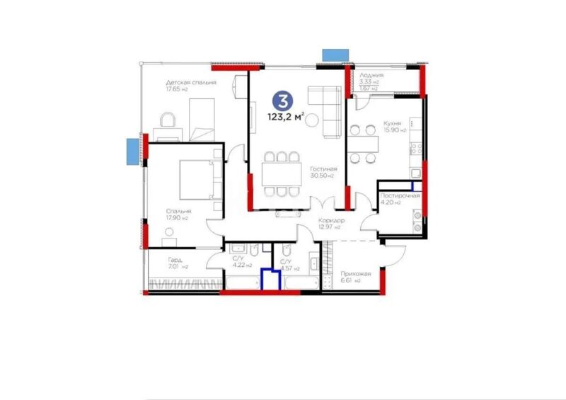Продажа 3-комнатной квартиры, 123.2 м² - Продажа трехкомнатных квартир в блочном доме в Казахстане - страница 31 фото 1 из 1
