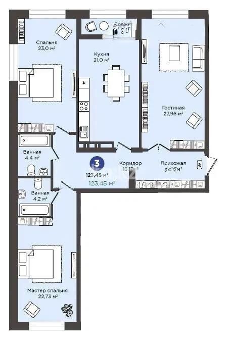 Продажа 3-комнатной квартиры, 124 м² - Продажа трехкомнатных квартир в монолитно-каркасном доме в Казахстане - страница 3 фото 1 из 1