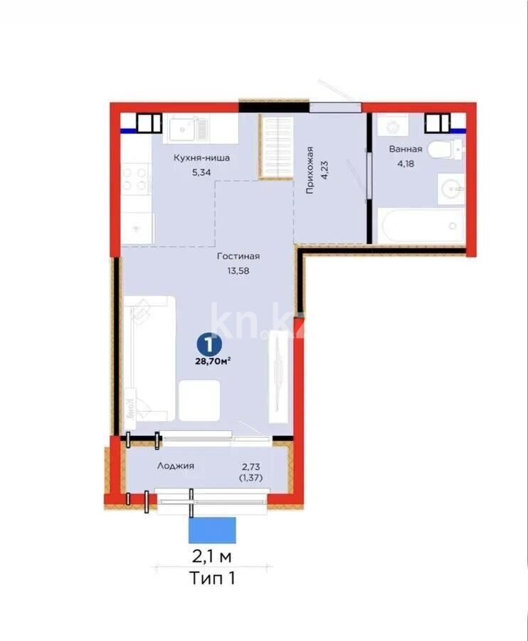 Продажа 1-комнатной квартиры, 28.7 м² - Продажа однокомнатных квартир от собственников в Алматы - страница 33 фото 1 из 1