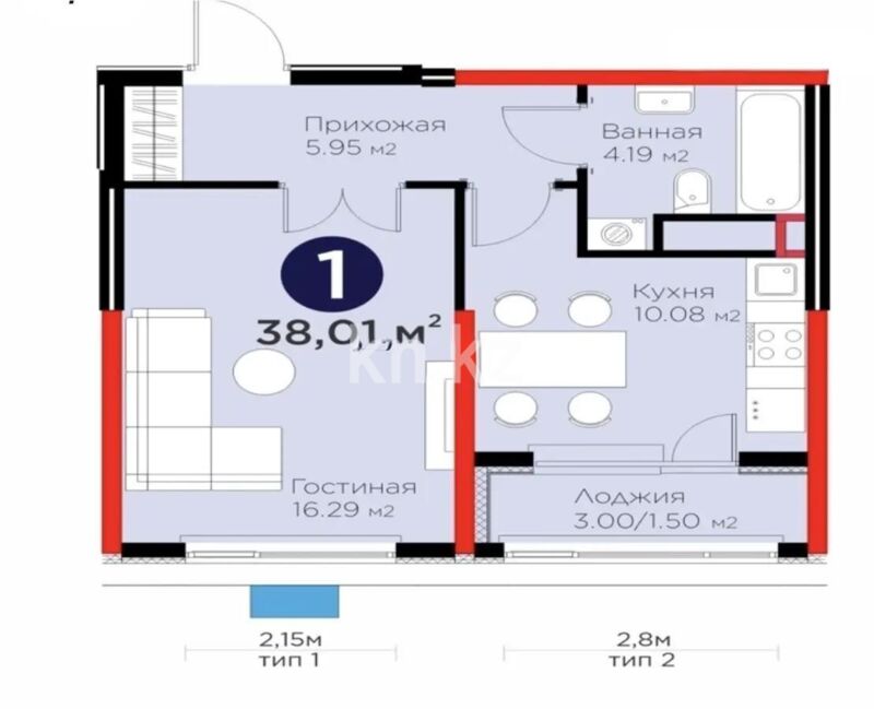 Продажа 1-комнатной квартиры, 38.01 м² - Продажа однокомнатных квартир в Казахстане - страница 14 фото 1 из 1