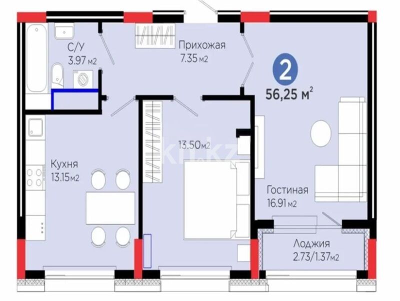 Продажа 2-комнатной квартиры, 56.25 м² - Продажа двухкомнатных квартир в р-не Нура Астаны - страница 50 фото 1 из 1