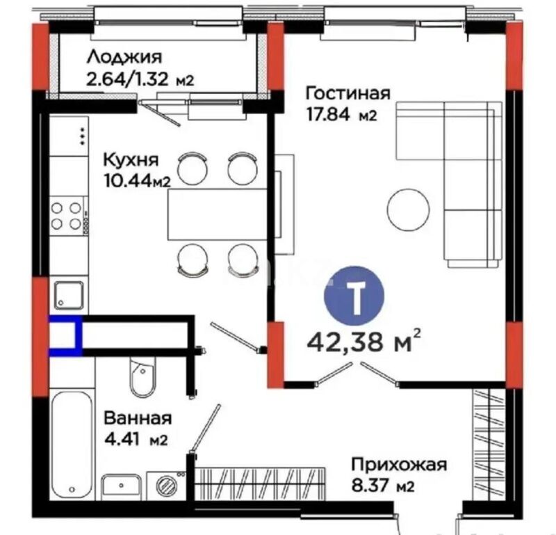 Продажа 1-комнатной квартиры, 42.38 м² - Продажа однокомнатных квартир от собственников в Астане - страница 8 фото 1 из 1