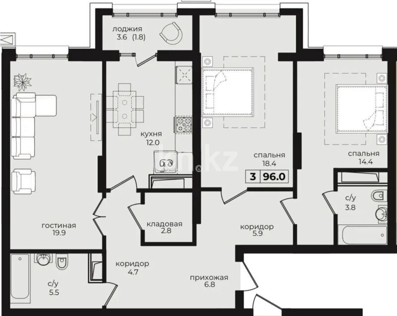 Продажа 3-комнатной квартиры, 96 м² - Продажа трехкомнатных квартир в Астане - страница 10 фото 1 из 1