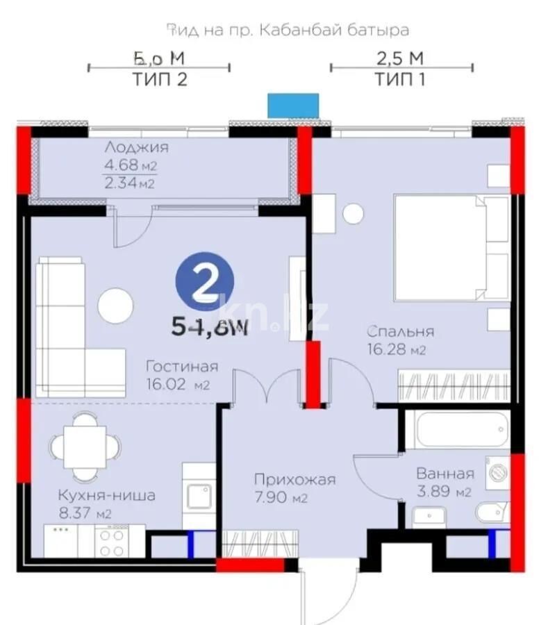 Продажа 2-комнатной квартиры, 54.8 м² - Продажа двухкомнатных квартир в блочном доме в Казахстане - страница 73 фото 1 из 1