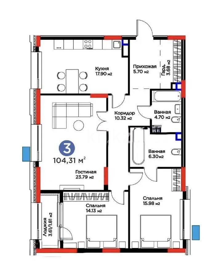 Продажа 3-комнатной квартиры, 104.31 м² - Продажа квартир в новостройках Астаны - страница 49 фото 2 из 2