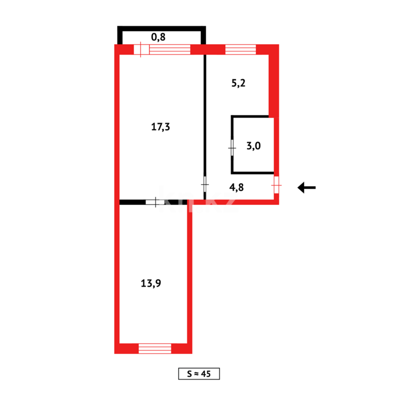 Продажа 2-комнатной квартиры, 45 м² - Продажа двухкомнатных квартир в панельном доме в Казахстане - страница 2 фото 9 из 9