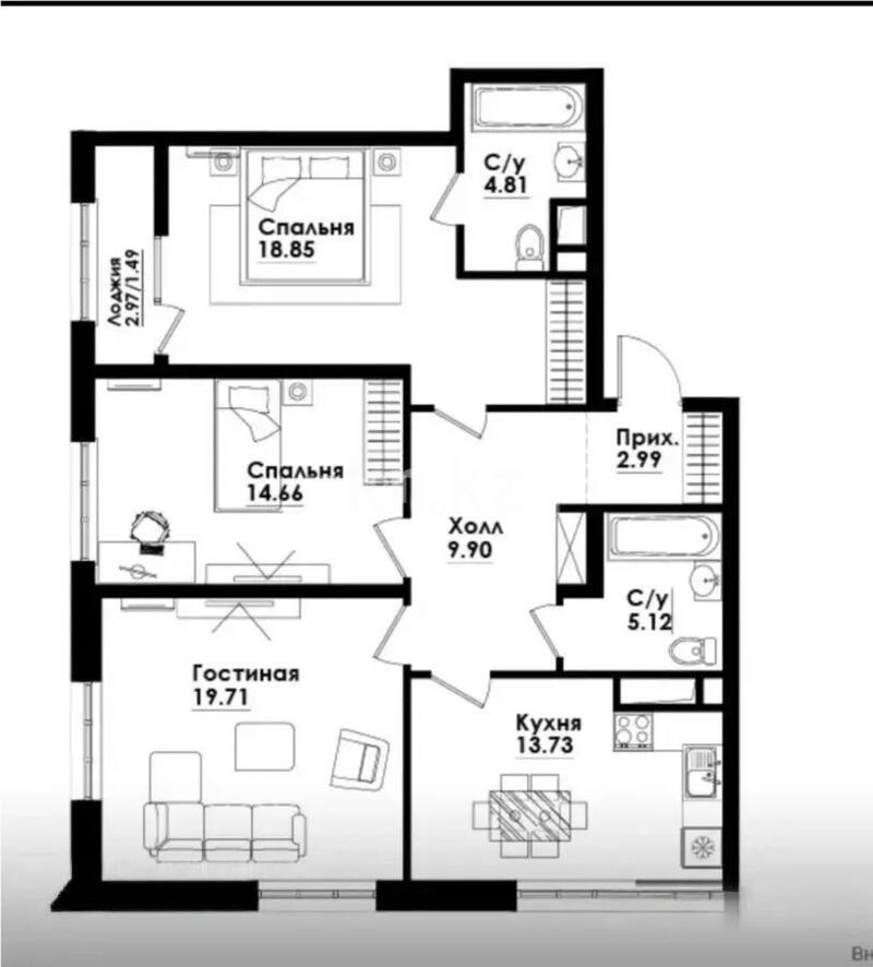 Продажа 3-комнатной квартиры, 91 м² - Продажа трехкомнатных квартир в Ауэзовском р-не Алматы - страница 20 фото 1 из 1