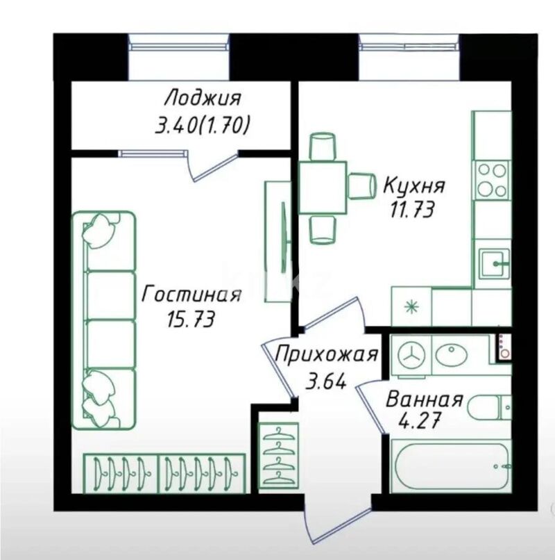 Продажа 1-комнатной квартиры, 37 м² - Продажа однокомнатных квартир в Астане - страница 4 фото 1 из 1