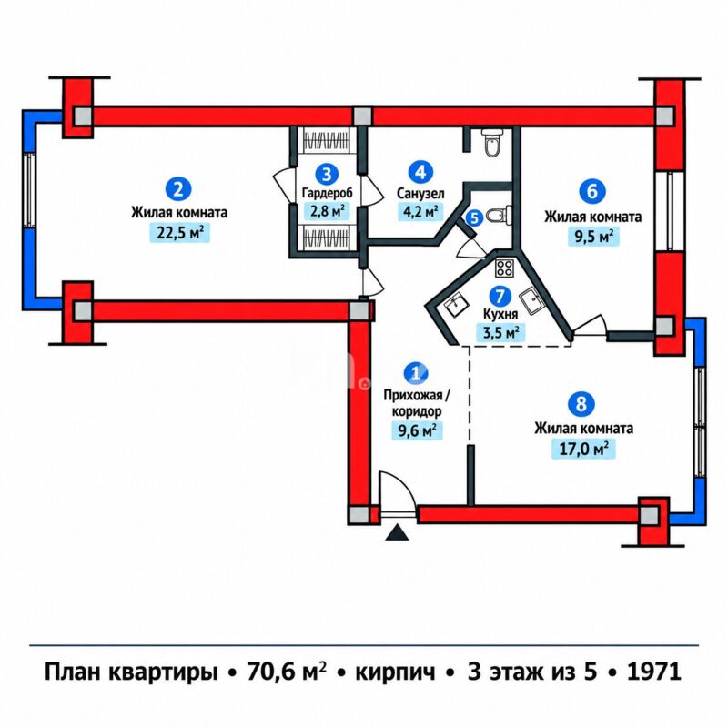 Аренда 3-комнатной квартиры, 70 м² - Аренда недвижимости в Алматы фото 17 из 17