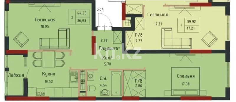 Продажа 2-комнатной квартиры, 64.3 м² - Недвижимость в Астане - страница 6 фото 1 из 1