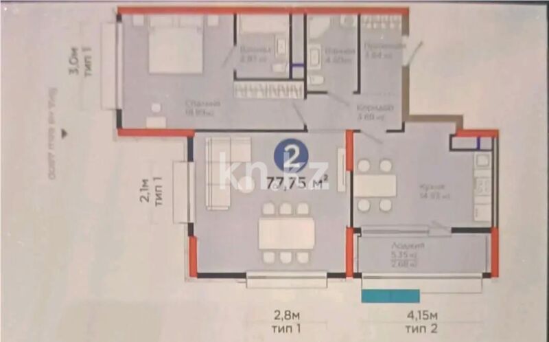 Продажа 2-комнатной квартиры, 78 м² - Продажа двухкомнатных квартир в блочном доме в Казахстане - страница 74 фото 2 из 2