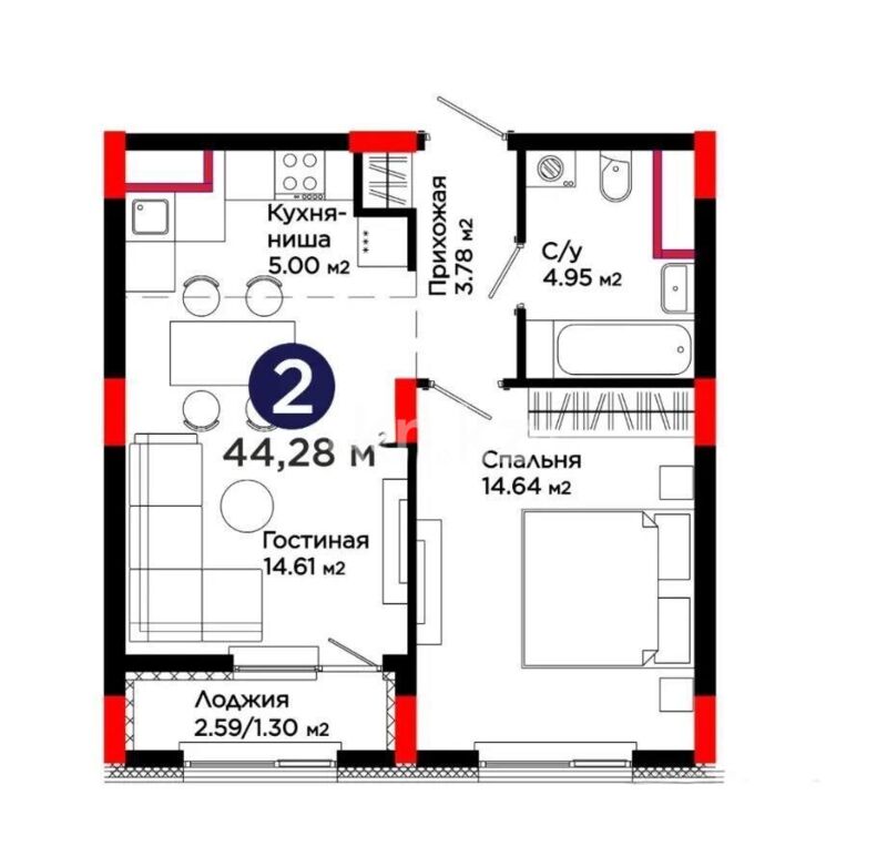 Продажа 2-комнатной квартиры, 44.28 м² - Недвижимость в Астане - страница 21 фото 1 из 1