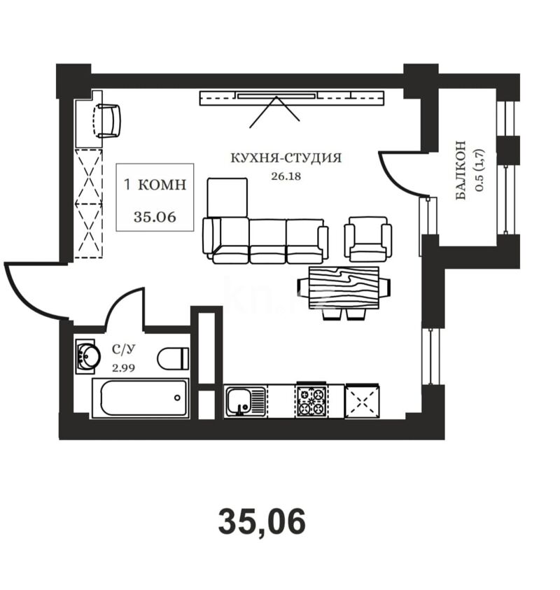 Продажа 1-комнатной квартиры, 35 м² - Продажа однокомнатных квартир в Казахстане - страница 18 фото 3 из 3