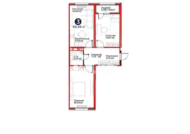 Продажа 3-комнатной квартиры, 68.36 м² - Продажа трехкомнатных квартир в блочном доме в Казахстане - страница 36 фото 1 из 1