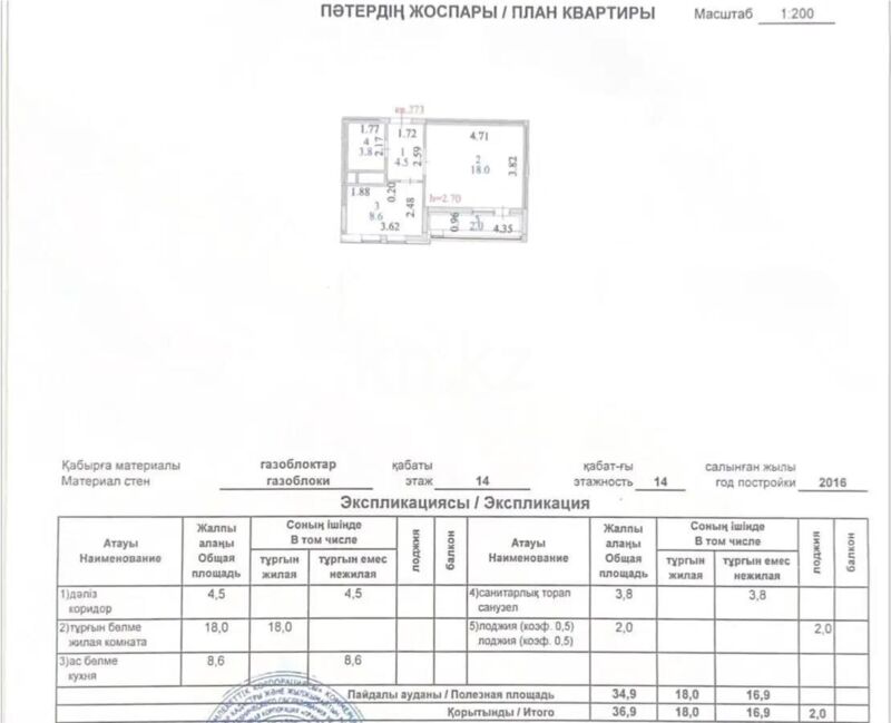 Продажа 1-комнатной квартиры, 36.9 м² - Продажа однокомнатных квартир в р-не Есиль Астаны фото 6 из 6