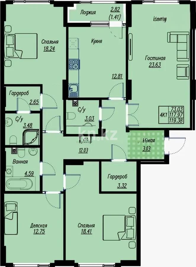 Продажа 4-комнатной квартиры, 120 м² - Продажа четырехкомнатных квартир в блочном доме в Казахстане - страница 4 фото 1 из 1