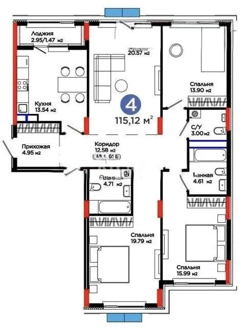Продажа 4-комнатной квартиры, 115.4 м² - Продажа четырехкомнатных квартир в блочном доме в Казахстане - страница 8 фото 5 из 5