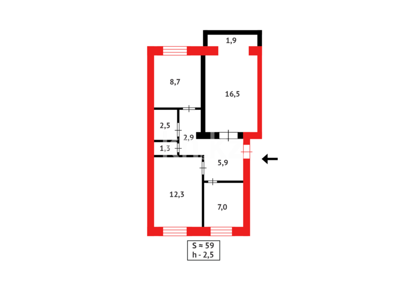 Продажа 3-комнатной квартиры, 59 м² - Продажа трехкомнатных квартир в кирпичном доме в Абае фото 10 из 10