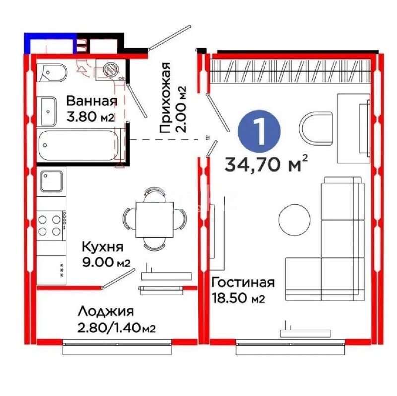 Продажа 1-комнатной квартиры, 35.7 м² - Продажа однокомнатных квартир в блочном доме в Казахстане - страница 48 фото 3 из 3