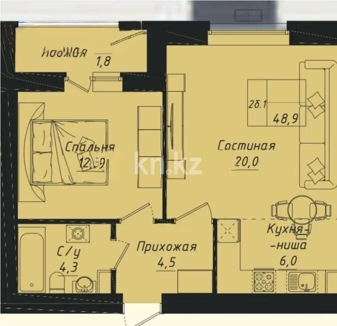 Продажа 2-комнатной квартиры, 48.9 м² - Продажа двухкомнатных квартир в Астане - страница 11 фото 1 из 2
