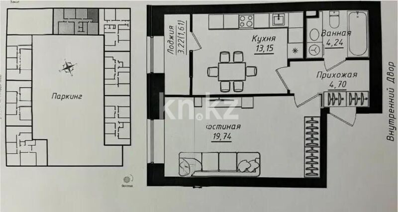 Продажа 1-комнатной квартиры, 43.4 м² - Продажа однокомнатных квартир в Казахстане - страница 56 фото 1 из 1