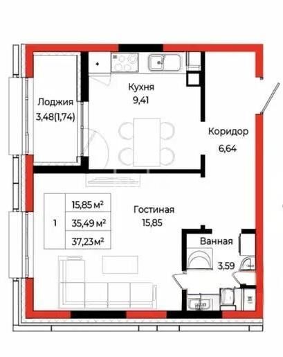 Продажа 1-комнатной квартиры, 37.7 м² - Продажа однокомнатных квартир в блочном доме в Казахстане - страница 50 фото 1 из 1